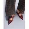 image:imageFloerns Womens Buckled Straps Pointed Toe Slingback Flat Ballerina ShoesBurgundy
