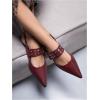 image:imageFloerns Womens Buckled Straps Pointed Toe Slingback Flat Ballerina ShoesBurgundy