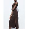 image:imageFloerns Womens Elegant Slit Midi Dress Asymmetrical Off Shoulder Party Bodycon DressesCoffee Brown