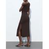 image:imageFloerns Womens Elegant Slit Midi Dress Asymmetrical Off Shoulder Party Bodycon DressesCoffee Brown