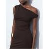 image:imageFloerns Womens Elegant Slit Midi Dress Asymmetrical Off Shoulder Party Bodycon DressesCoffee Brown