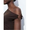image:imageFloerns Womens Elegant Slit Midi Dress Asymmetrical Off Shoulder Party Bodycon DressesCoffee Brown