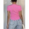 image:imageFloerns Womens Fall Outfits Ruched Button Down Lightweight Sweater Tops Short Sleeve Ruffle Trim Rib Knitted Blouse ShirtsHot Pink