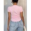 image:imageFloerns Womens Fall Outfits Ruched Button Down Lightweight Sweater Tops Short Sleeve Ruffle Trim Rib Knitted Blouse ShirtsPink