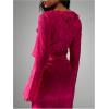 image:imageFloerns Womens Floral Chiffon Blouses Tie Front Ruffle V Neck Long Sleeve Crop TopsHot Pink
