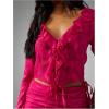 image:imageFloerns Womens Floral Chiffon Blouses Tie Front Ruffle V Neck Long Sleeve Crop TopsHot Pink