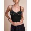 image:imageFloerns Womens Going Out Sleeveless Sweater Vest Pearl Beaded Hollow Out Pullover TopBlack