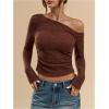 image:imageFloerns Womens Long Sleeve Y2k T Shirts Off The Shoulder Ruched Going Out Tee TopsBrown