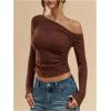 image:imageFloerns Womens Long Sleeve Y2k T Shirts Off The Shoulder Ruched Going Out Tee TopsBrown