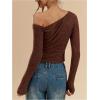 image:imageFloerns Womens Long Sleeve Y2k T Shirts Off The Shoulder Ruched Going Out Tee TopsBrown