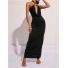 image:imageFloerns Womens Metal Draped Halter Dress Criss Cross Ruched Backless Slit Maxi DressesBlack
