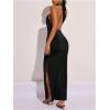 image:imageFloerns Womens Metal Draped Halter Dress Criss Cross Ruched Backless Slit Maxi DressesBlack