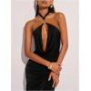 image:imageFloerns Womens Metal Draped Halter Dress Criss Cross Ruched Backless Slit Maxi DressesBlack