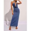 image:imageFloerns Womens Metal Draped Halter Dress Criss Cross Ruched Backless Slit Maxi DressesBlue