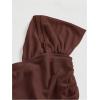image:imageFloerns Womens Off Shoulder Ruched Mesh Crop Tops Short Sleeve Cute Tee ShirtsCoffee Brown
