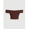 image:imageFloerns Womens Off Shoulder Ruched Mesh Crop Tops Short Sleeve Cute Tee ShirtsCoffee Brown