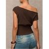 image:imageFloerns Womens Off The Shoulder Sweaters Short Sleeve Asymmetrical Rib Knit Pullover TopsCoffee Brown