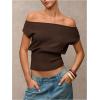 image:imageFloerns Womens Off The Shoulder Sweaters Short Sleeve Asymmetrical Rib Knit Pullover TopsCoffee Brown