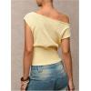 image:imageFloerns Womens Off The Shoulder Sweaters Short Sleeve Asymmetrical Rib Knit Pullover TopsYellow
