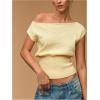 image:imageFloerns Womens Off The Shoulder Sweaters Short Sleeve Asymmetrical Rib Knit Pullover TopsYellow