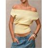 image:imageFloerns Womens Off The Shoulder Sweaters Short Sleeve Asymmetrical Rib Knit Pullover TopsYellow