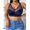 image:imageFloerns Womens Plus Size Contrast Mesh Bralette Medium Support Wireless UnderwearDark Blue