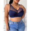image:imageFloerns Womens Plus Size Contrast Mesh Bralette Medium Support Wireless UnderwearDark Blue