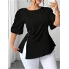 image:imageFloerns Womens Plus Size Elegant Puff Sleeve Blouse Tops Split Business Casual OutfitBlack