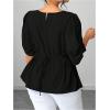 image:imageFloerns Womens Plus Size Elegant Puff Sleeve Blouse Tops Split Business Casual OutfitBlack