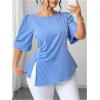 image:imageFloerns Womens Plus Size Elegant Puff Sleeve Blouse Tops Split Business Casual OutfitBlue