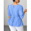 image:imageFloerns Womens Plus Size Elegant Puff Sleeve Blouse Tops Split Business Casual OutfitBlue