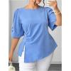 image:imageFloerns Womens Plus Size Elegant Puff Sleeve Blouse Tops Split Business Casual OutfitBlue