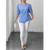 image:imageFloerns Womens Plus Size Elegant Puff Sleeve Blouse Tops Split Business Casual OutfitBlue