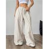 image:imageFloerns Womens Plus Size Striped Wide Leg Pants Elastic Waist Drawstring Lounge TrousersApricot