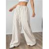 image:imageFloerns Womens Plus Size Striped Wide Leg Pants Elastic Waist Drawstring Lounge TrousersApricot