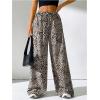 image:imageFloerns Womens Plus Size Striped Wide Leg Pants Elastic Waist Drawstring Lounge TrousersGrey Leopard