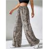 image:imageFloerns Womens Plus Size Striped Wide Leg Pants Elastic Waist Drawstring Lounge TrousersGrey Leopard
