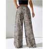 image:imageFloerns Womens Plus Size Striped Wide Leg Pants Elastic Waist Drawstring Lounge TrousersGrey Leopard