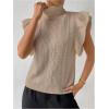 image:imageFloerns Womens Ruffle Trim Cable Knit Sweater Vest Turtleneck Sleeveless Tank TopsApricot