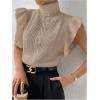 image:imageFloerns Womens Ruffle Trim Cable Knit Sweater Vest Turtleneck Sleeveless Tank TopsApricot