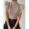 image:imageFloerns Womens Ruffle Trim Cable Knit Sweater Vest Turtleneck Sleeveless Tank TopsApricot