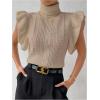 image:imageFloerns Womens Ruffle Trim Cable Knit Sweater Vest Turtleneck Sleeveless Tank TopsApricot
