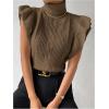 image:imageFloerns Womens Ruffle Trim Cable Knit Sweater Vest Turtleneck Sleeveless Tank TopsChocolate Brown