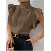 image:imageFloerns Womens Ruffle Trim Cable Knit Sweater Vest Turtleneck Sleeveless Tank TopsChocolate Brown