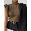 image:imageFloerns Womens Ruffle Trim Cable Knit Sweater Vest Turtleneck Sleeveless Tank TopsChocolate Brown