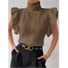 image:imageFloerns Womens Ruffle Trim Cable Knit Sweater Vest Turtleneck Sleeveless Tank TopsChocolate Brown