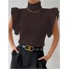image:imageFloerns Womens Ruffle Trim Cable Knit Sweater Vest Turtleneck Sleeveless Tank TopsCoffee Brown
