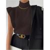image:imageFloerns Womens Ruffle Trim Cable Knit Sweater Vest Turtleneck Sleeveless Tank TopsCoffee Brown