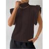 image:imageFloerns Womens Ruffle Trim Cable Knit Sweater Vest Turtleneck Sleeveless Tank TopsCoffee Brown