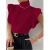 image:imageFloerns Womens Ruffle Trim Cable Knit Sweater Vest Turtleneck Sleeveless Tank TopsRed